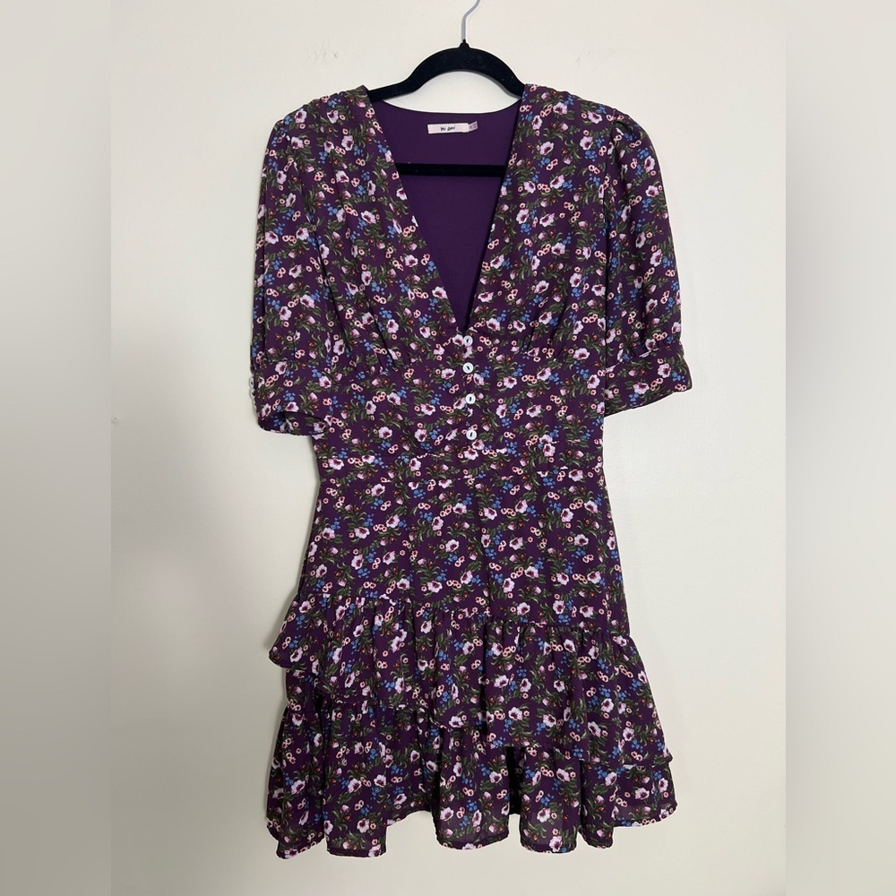 🛍️Mi Ami Francescas Women Purple Cottagecore Mini Dress Flowy Y2K Ruffled Medium - Picture 14 of 16